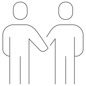 Outline of two people working together
